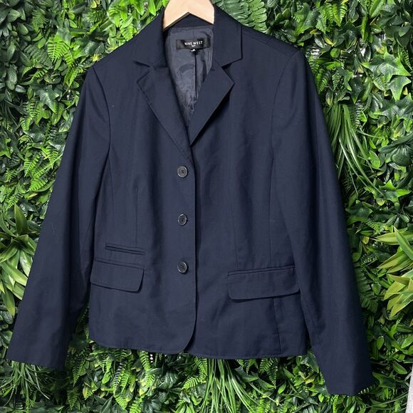 NINE WEST Jacket Women 16 Blue‎ Blazer Collared Pockets Office Career 2224 - Picture 3 of 7